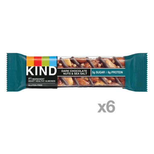 KIND Bars, Dark Chocolate Nuts & Sea Salt, Gluten Free, 5g of Sugar, 1.4 Ounce, 6 Count