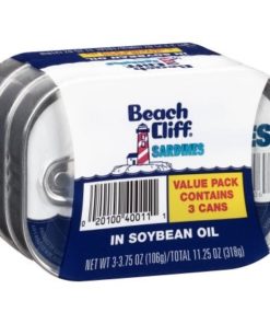 (6 Cans) Beach Cliff Sardines in Soy Oil, Gluten Free Food, High Protein Snacks, 3.75oz
