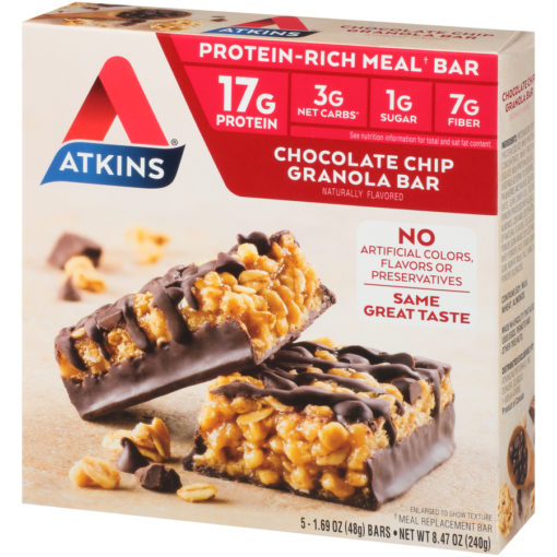 Atkins Protein-Rich Meal Bar, Chocolate Chip Granola, Keto Friendly, 5 Count