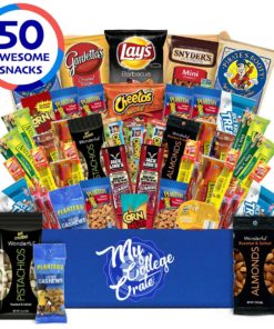 My College Crate Man Box Ultimate Men’s Snack Care Package for College Students – Variety Assortment of Pretzels, Chips, Jerky & Nuts – 50 Snacks – College Survival Kit