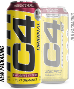 C4 Original Carbonated Pre Workout Drink, Twelve 16oz Cans, Midnight Cherry