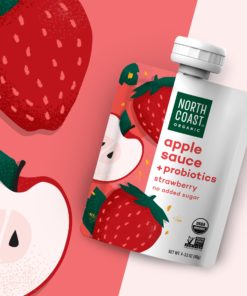 (2 Pack) North Coast Organic Apple Sauce + Probiotic Strawberry Pouches 4-3.2oz