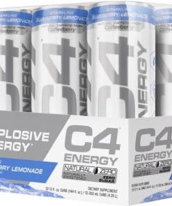 C4 Explosive Energy, Natural Zero Carbonated Drink, Blueberry Lemonade, 12oz Cans, 12 Pack