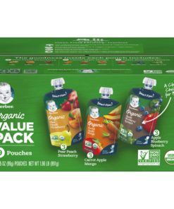 (Pack of 9) Gerber Organic 2nd Food Baby Food Value Pack, Pear Peach Strawberry, Carrot Apple Mango & Apple Blueberry Spinach, 3.5 oz Pouches