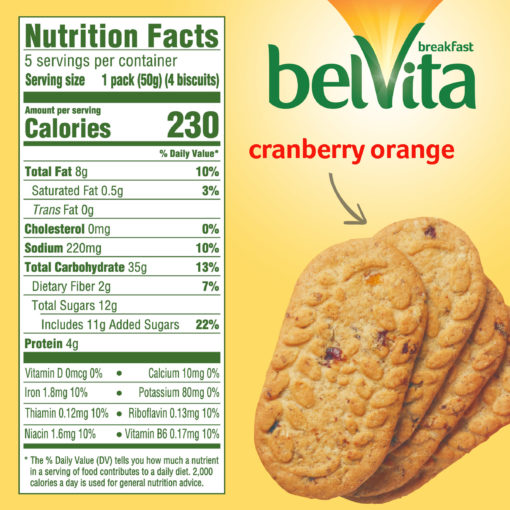 belVita Cranberry Orange Breakfast Biscuits, 5 Packs (4 Biscuits Per Pack)