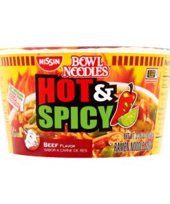 (12 pack) Nissin Bowl Noodles Hot & Spicy Beef Flavor Ramen Noodle Soup, 3.28 oz