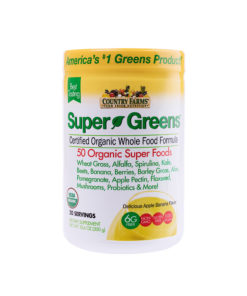 Country farms super greens apple banana flavor, 50 organic super foods, usda organic drink mix, 20 servings