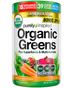 Purely Inspired Organic Super Greens Powder with Superfoods & Multivitamins (Non-GMO, Gluten Free, Vegan Friendly), Naturally Flavored, 24 servings (8.6oz)