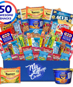 My College Crate Microwaveables Ultimate Snack Care Package for College Students – Variety Assortment of Microwaveables, Mac & Cheese, Popcorn, Ramen, Chips, Gummies & Candies (50 Snacks)