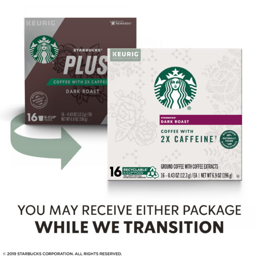 Starbucks Dark Roast K-Cup Coffee Pods with 2X Caffeine — for Keurig Brewers — 1 box (16 pods)