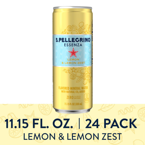 S.Pellegrino Essenza Lemon & Lemon Zest Flavored Mineral Water, 11.15 fl oz. Cans (24 Count)
