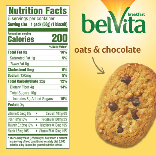 belVita Soft Baked Oats & Chocolate Breakfast Biscuits, 5 Packs (1 Biscuit Per Pack)