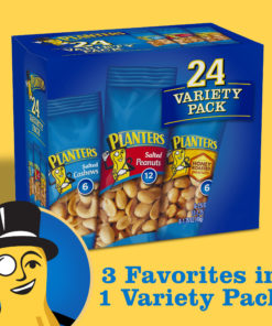 Planters Nut 24 Count-Variety Pack, Salted Peanuts, Honey Roasted Peanuts & Salted Cashews Ready-to-Go Sleeves, 40.5 oz Multi-Pack Box