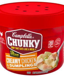 (4 pack) Campbell’s Chunky Microwavable Soup, Creamy Chicken & Dumplings Soup, 15.25 Ounce Bowl