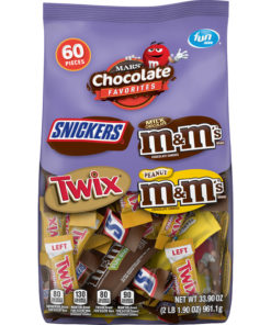 SNICKERS, M&M’S, and TWIX Chocolate Variety Fun Size Candy Bag, 33.9 Ounce, 60 Pieces