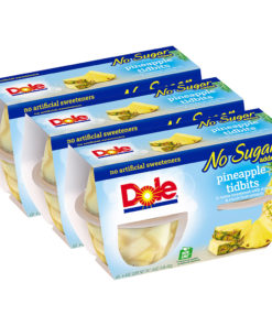 (3 Pack) Dole Fruit Bowls No Sugar Added Pineapple Tidbits in 100% Fruit Juice, 4 Oz Fruit Bowls, 4 Cups of Fruit