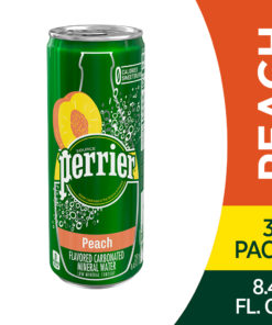 Perrier Peach Flavored Carbonated Mineral Water, 8.45 fl oz. Slim Cans (30 Count)