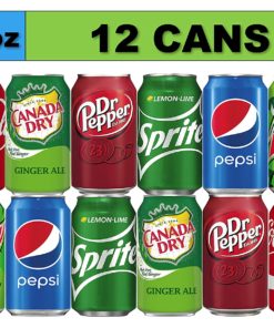 12 Cans Soda Drinks Variety Pack, Coke, Pepsi, Dr Pepper, Mountain Dew, Sprite and Canada Dry Ginger Ale Soft Drinks, Mini Fridge Organizer Can Restock Kit