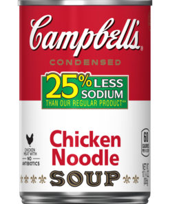 (4 pack) Campbell’s Condensed 25% Less Sodium Chicken Noodle Soup, 10.75 oz. Can