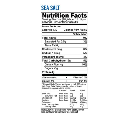 Beanfields Sea Salt Bean & Rice Chips, 6 oz, (Pack of 6)