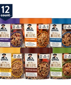 Quaker Real Medleys, Oatmeal Cups, 6 Flavor Variety Pack, 12 Cups