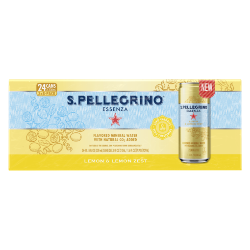 S.Pellegrino Essenza Lemon & Lemon Zest Flavored Mineral Water, 11.15 fl oz. Cans (24 Count)