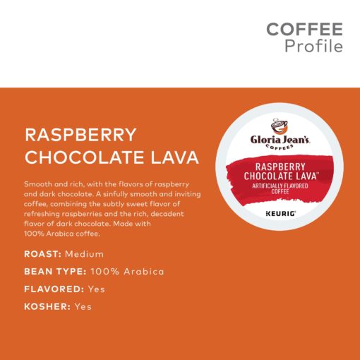 Gloria Jean’s Raspberry Chocolate Lava Flavored K-Cup Pods, Light Roast, 24 Count for Keurig Brewers