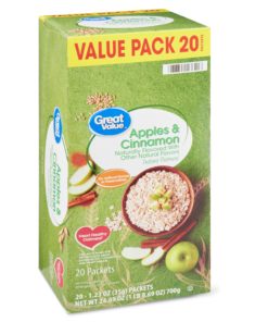 Great Value Instant Oatmeal, Apples & Cinnamon Value Pack, 20 Packets