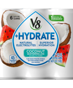 V8 +Hydrate Plant-Based Hydrating Beverage, Coconut Watermelon, 8 oz. Can (Pack of 6)
