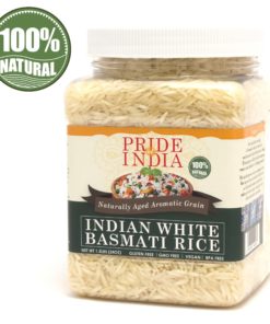 Pride Of India – Premium Indian White Basmati Rice – 3.3 lbs (1.5 kg) Jar – Unique & Nutty Flavored Extra Long, Non-Sticky & Slender Grain – Used to make Biryanis, Pilaf, Pudding etc.,