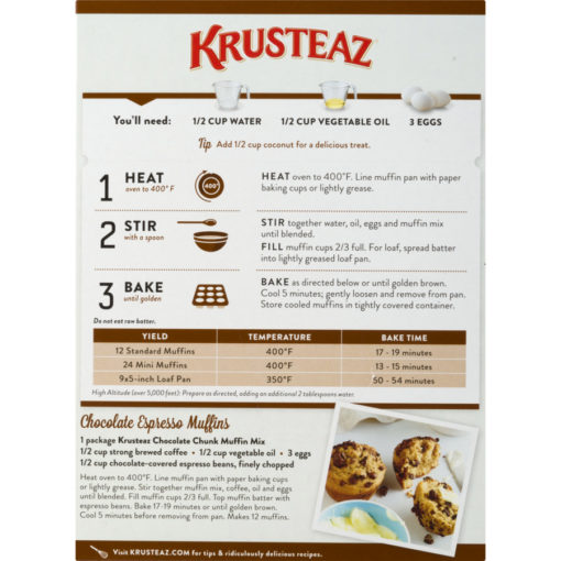 (3 Pack) Krusteaz Chocolate Chunk Supreme Muffin Mix, 18.25 oz