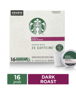 Starbucks Dark Roast K-Cup Coffee Pods with 2X Caffeine — for Keurig Brewers — 1 box (16 pods)