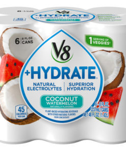V8 +Hydrate Plant-Based Hydrating Beverage, Coconut Watermelon, 8 oz. Can (Pack of 6)
