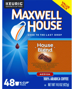 Maxwell House Medium Roast House Blend Coffee K Cups, Caffeinated, 48 ct – 14.9 oz Box