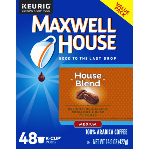 Maxwell House Medium Roast House Blend Coffee K Cups, Caffeinated, 48 ct – 14.9 oz Box