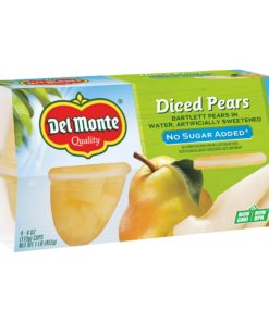 (4 Pack) Del Monte No Sugar Added Diced Pears in Water, 4 oz Cup, 4 Count Box