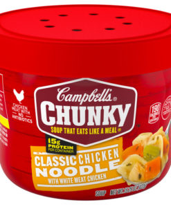(4 pack) Campbell’s Chunky Microwavable Soup, Classic Chicken Noodle Soup, 15.25 Ounce Bowl
