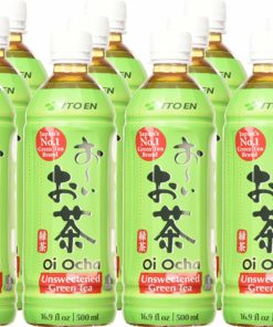 Ito En Oi Ocha Unsweetened Green Tea, Clean and Refreshing, Zero Calories, No Additives, Brewed From Whole Green Tea Leaves, 16.9 Fl Oz. Bottles (12-Pack)