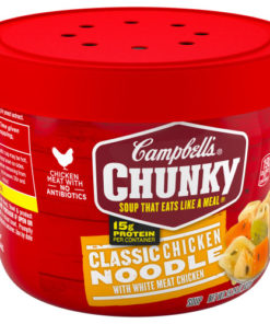 (4 pack) Campbell’s Chunky Microwavable Soup, Classic Chicken Noodle Soup, 15.25 Ounce Bowl