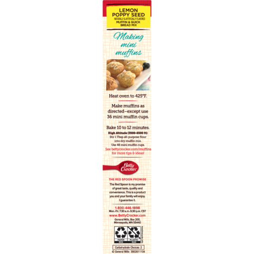 (3 Pack) Betty Crocker Lemon Poppy Seed Muffin and Quick Bread Mix, 14.5 oz