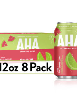 AHA Sparkling Water, Lime Watermelon Flavored Water, Zero Calories, Sodium Free, No Sweeteners, 12 fl oz, 8 Pack