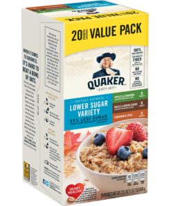 Quaker Instant Oatmeal, Lower Sugar Variety Pack, Value Pack, 20 Packets (8 Apples & Cinnamon, 8 Maple & Brown Sugar, 4 Cinnamon Spice)
