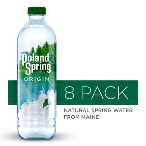 Poland Spring Origin, 100% Natural Spring Water, 900mL recycled plastic bottle, 8-Pack