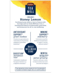 TeaWell Organic Honey Lemon Wellness Tea Bags, 16 Count Box