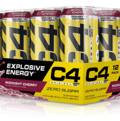 C4 Original Carbonated Pre Workout Drink, Twelve 16oz Cans, Midnight Cherry