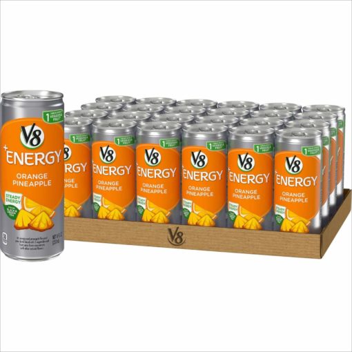 V8 +Energy, Healthy Energy Drink, Natural Energy from Tea, Orange Pineapple, 8 Ounce Can (Pack of 24) 8 Fl Oz (Pack of 24)