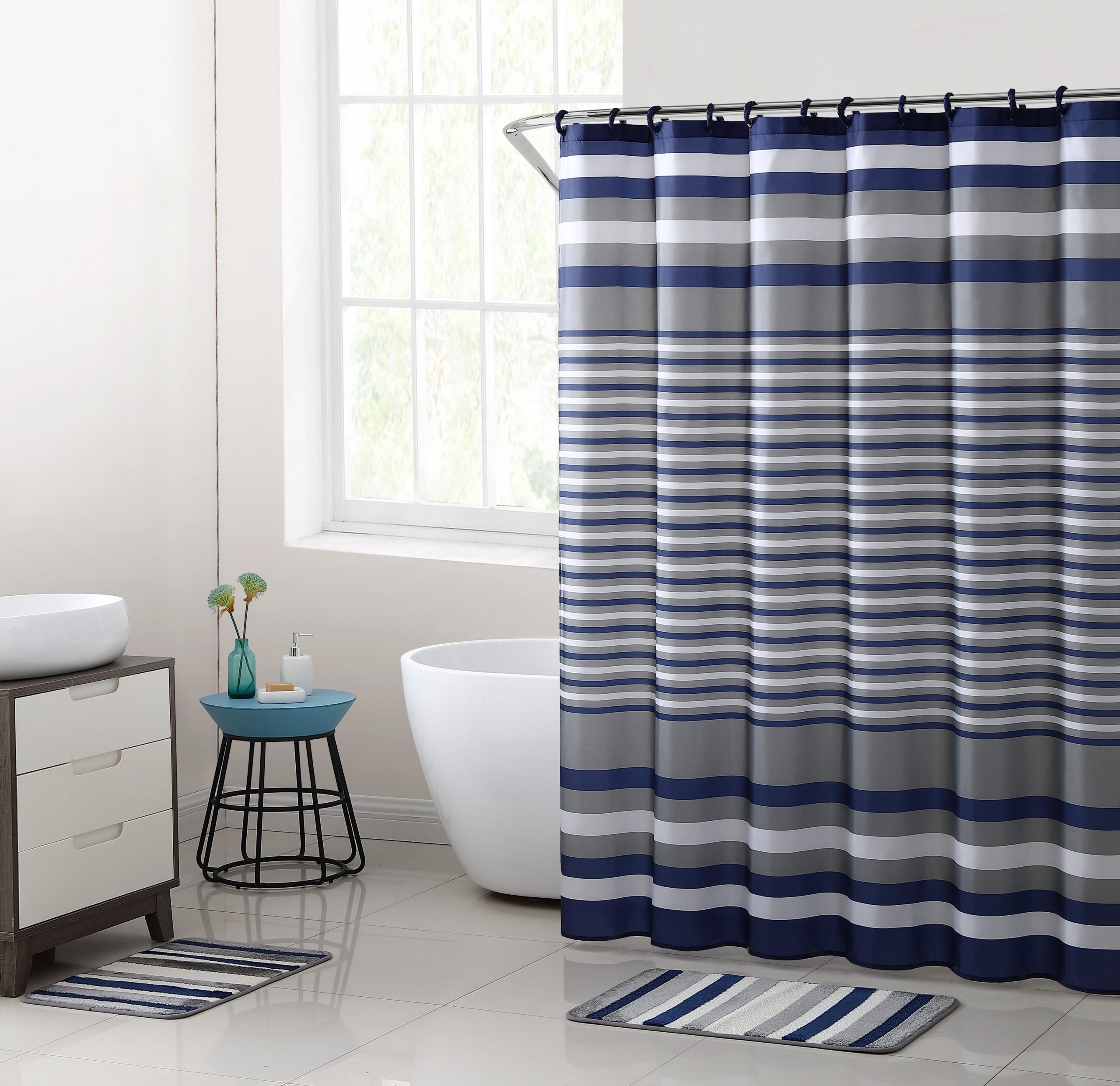 Mainstays Blue Berkshire Stripe 15 Piece Shower Curtain Bath Set Trusted Tradition Since 1880